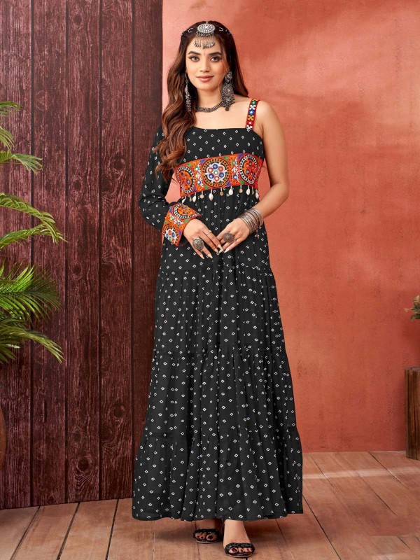 Black Blooming Faux Georgette Readymade Gown